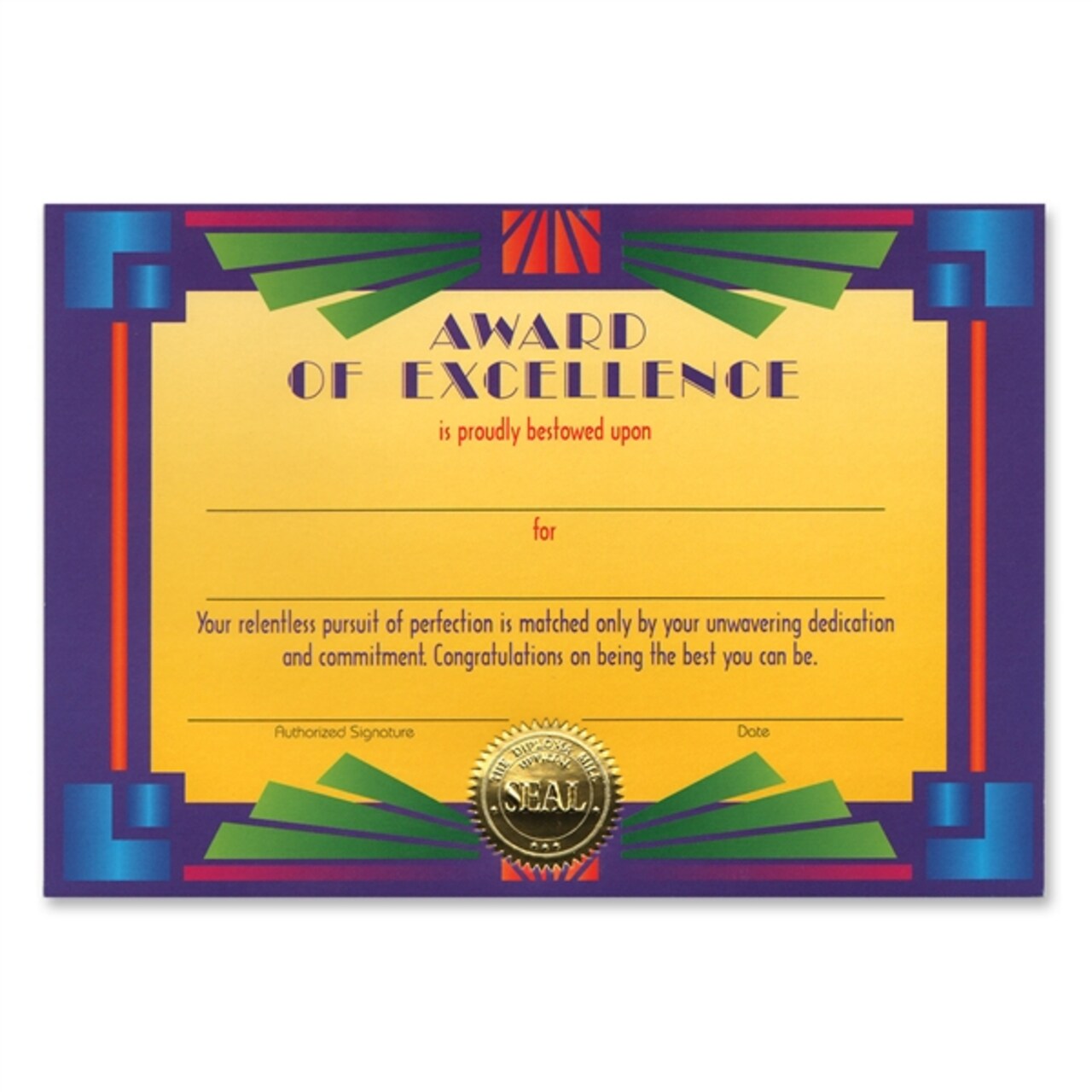 Beistle Pack of 6 Colorful "Award Of Excellence" Certificates 5" x 7"